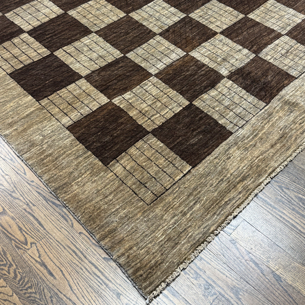 Handmade Modern Afghani Alyce Wool Rug in Brown