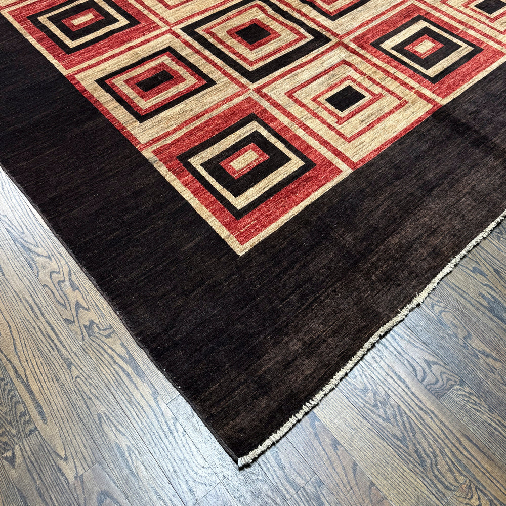 Handmade Modern Afghani Alycia Wool Rug in Brown