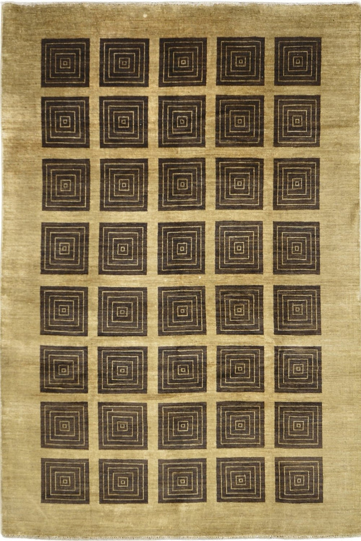 Handmade Modern Afghani Wool Rug in Brown