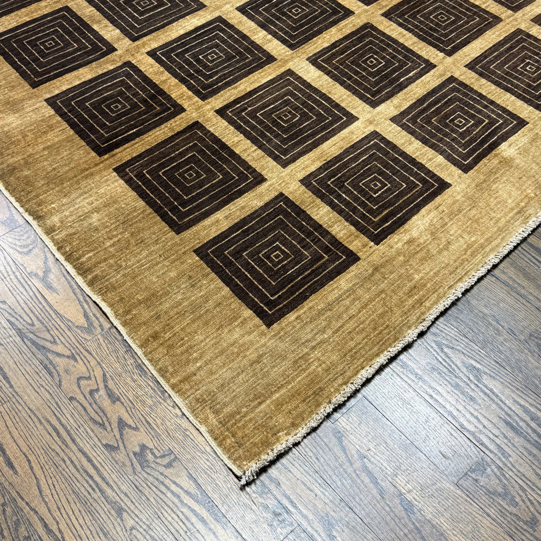 Handmade Modern Afghani Wool Rug in Brown