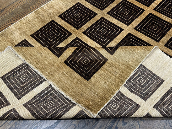 Handmade Modern Afghani Wool Rug in Brown