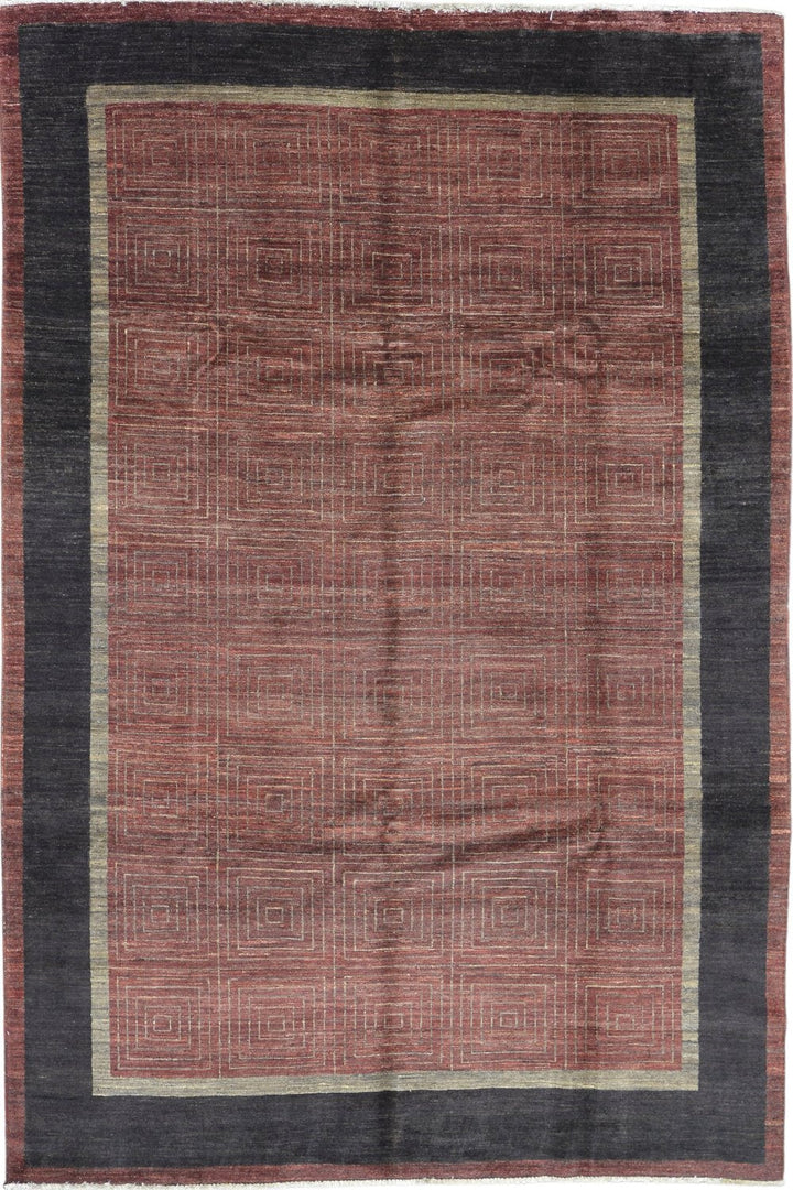 Handmade Modern Afghani Wool Rug in Red