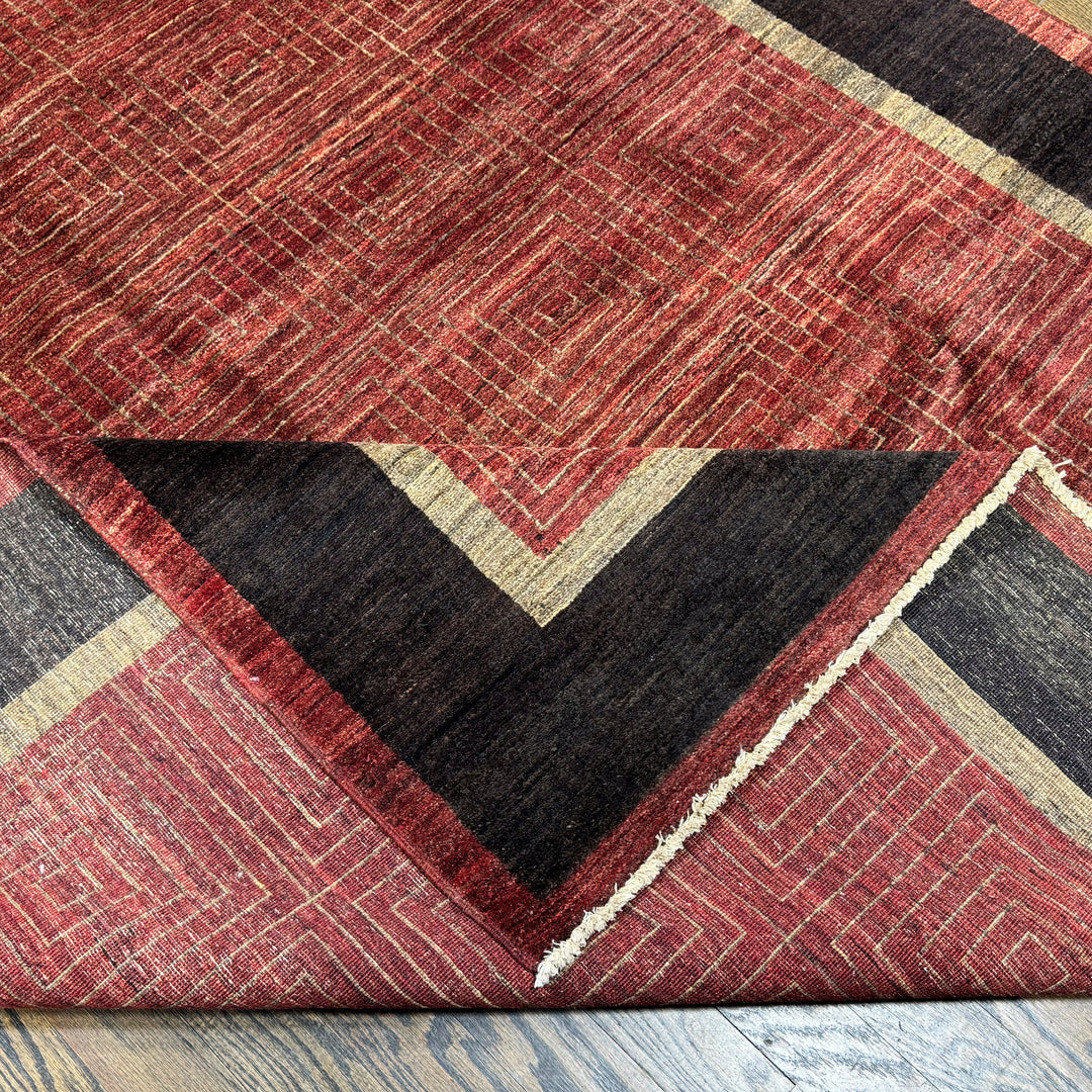 Handmade Modern Afghani Wool Rug in Red