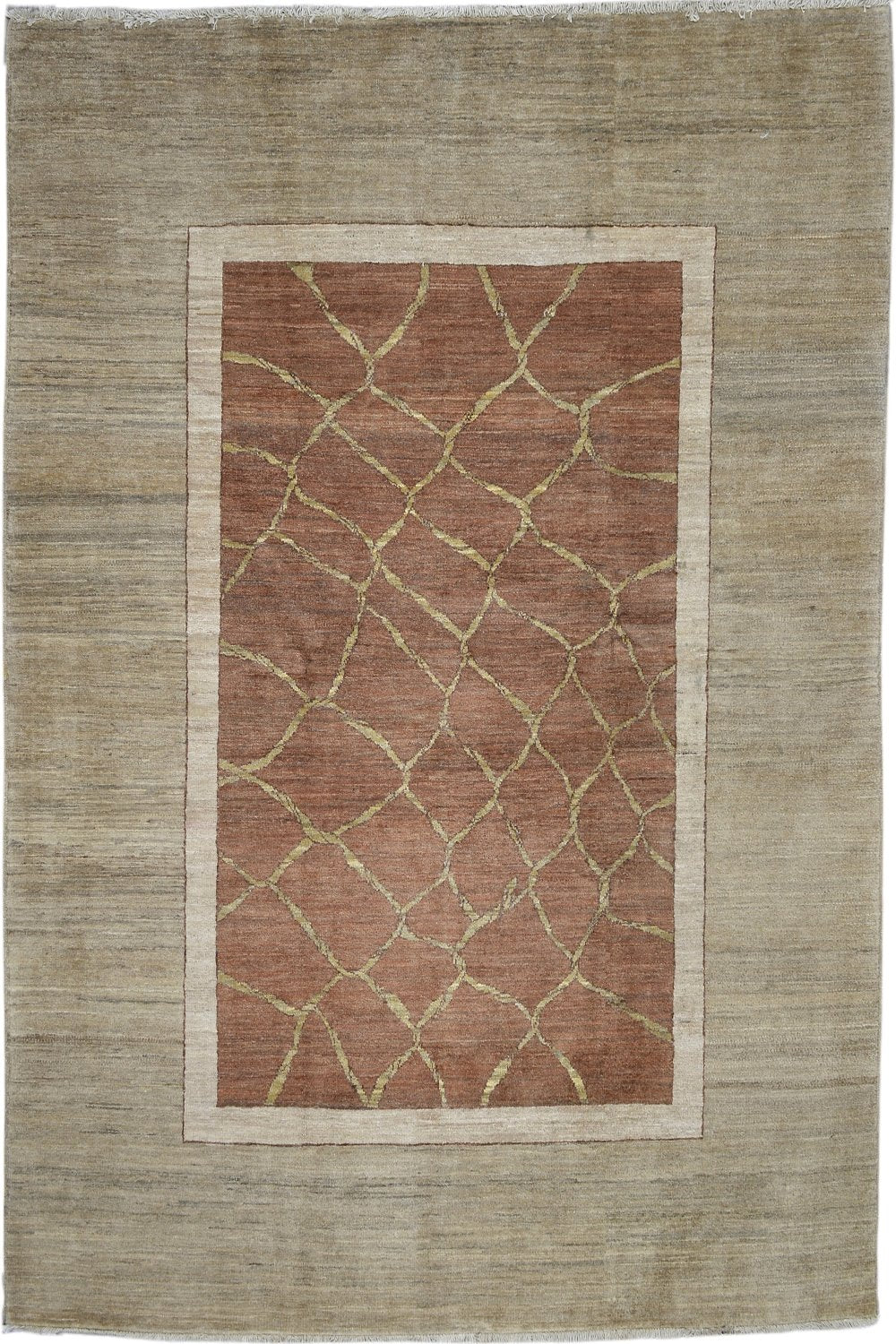 Handmade Modern Afghani Wool Rug in Beige 