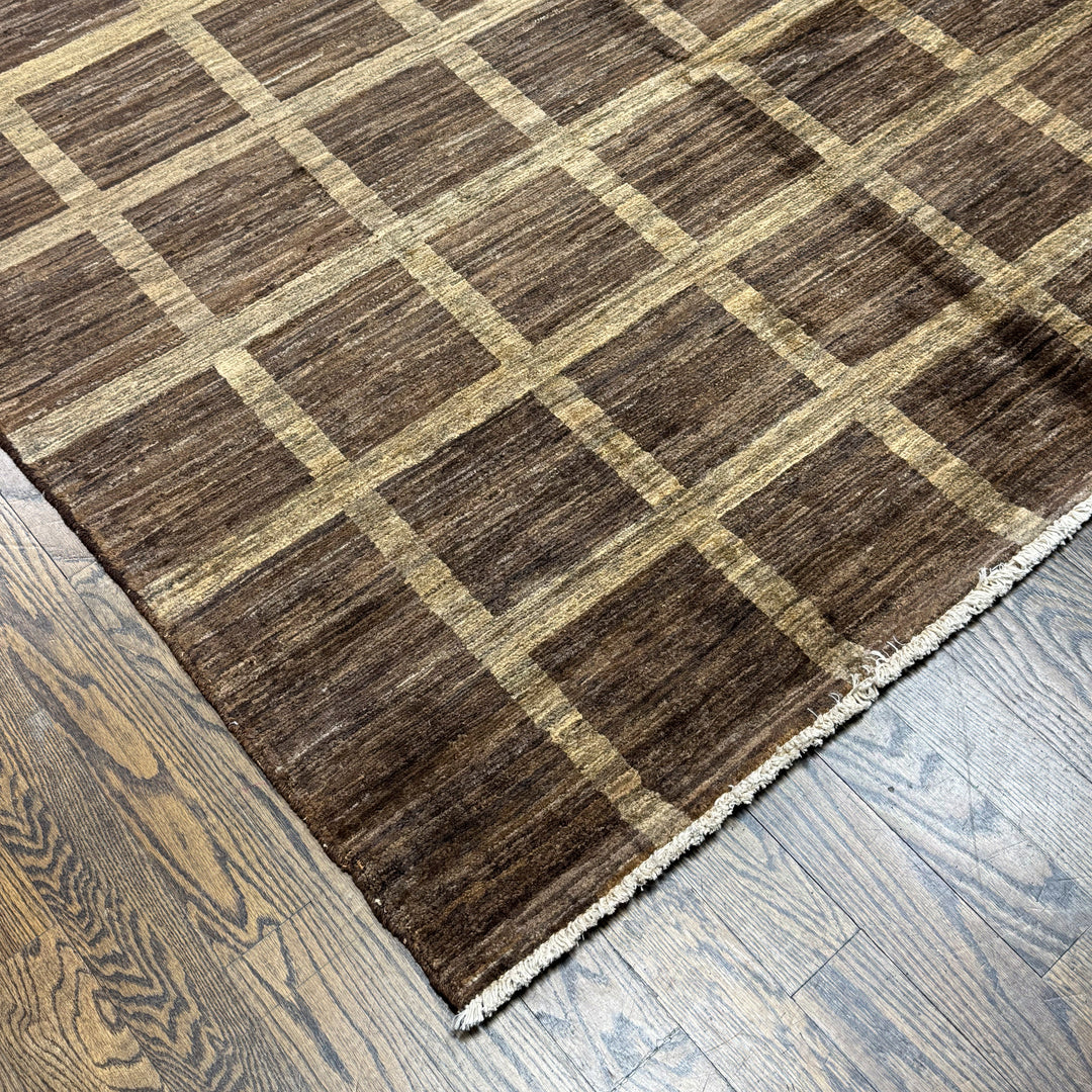 Handmade Modern Afghani Wool Rug in Brown 