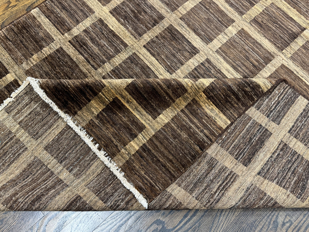 Handmade Modern Afghani Wool Rug in Brown 