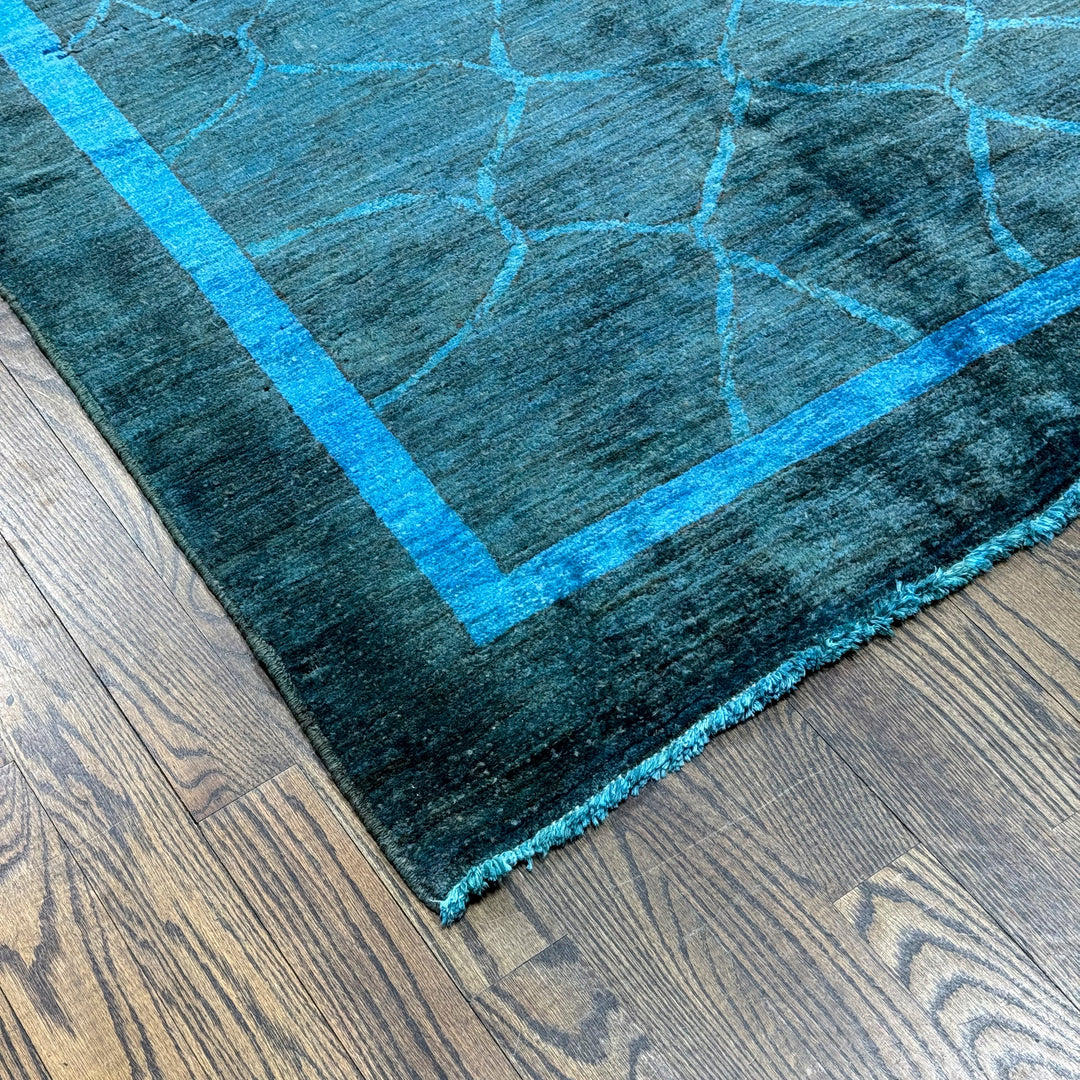 Handmade Modern Afghani Wool Rug in Blue 