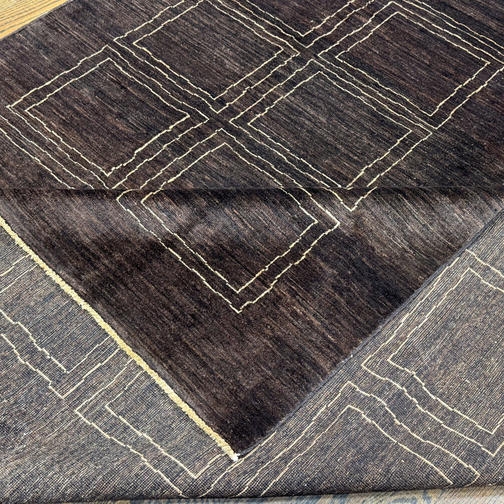 Handmade Modern Afghani Wool Rug in Brown