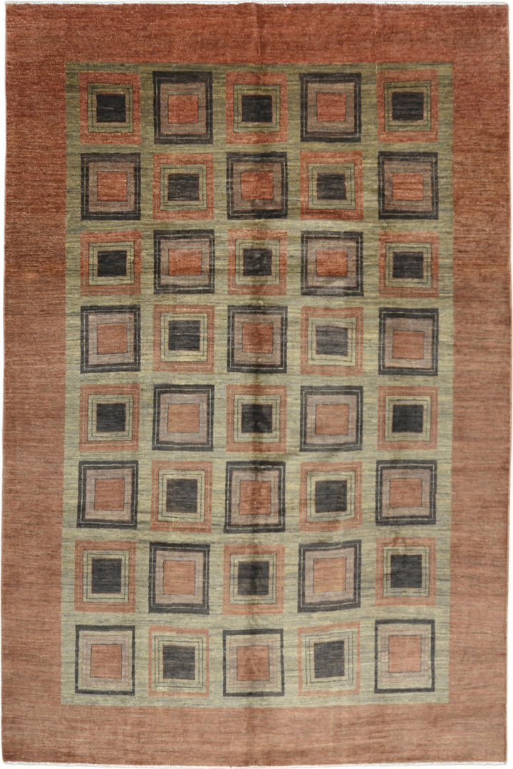 Handmade Modern Afghani Wool Rug in Orange 