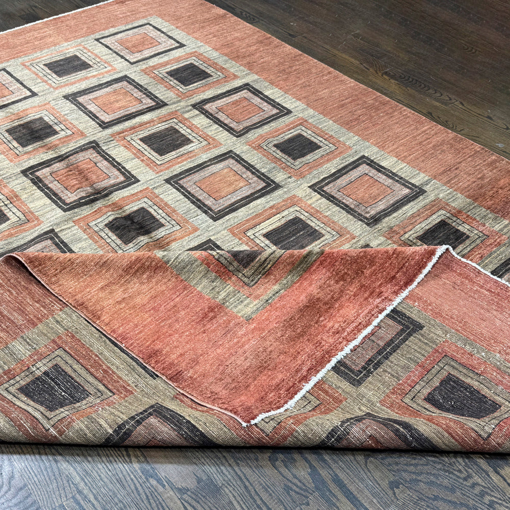 Handmade Modern Afghani Wool Rug in Orange 