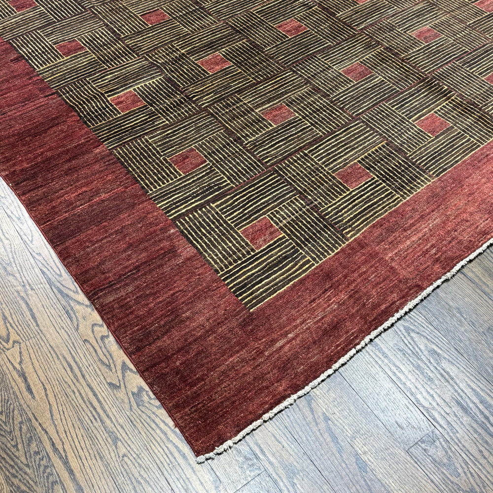 Handmade Modern Afghani Wool Rug in red 