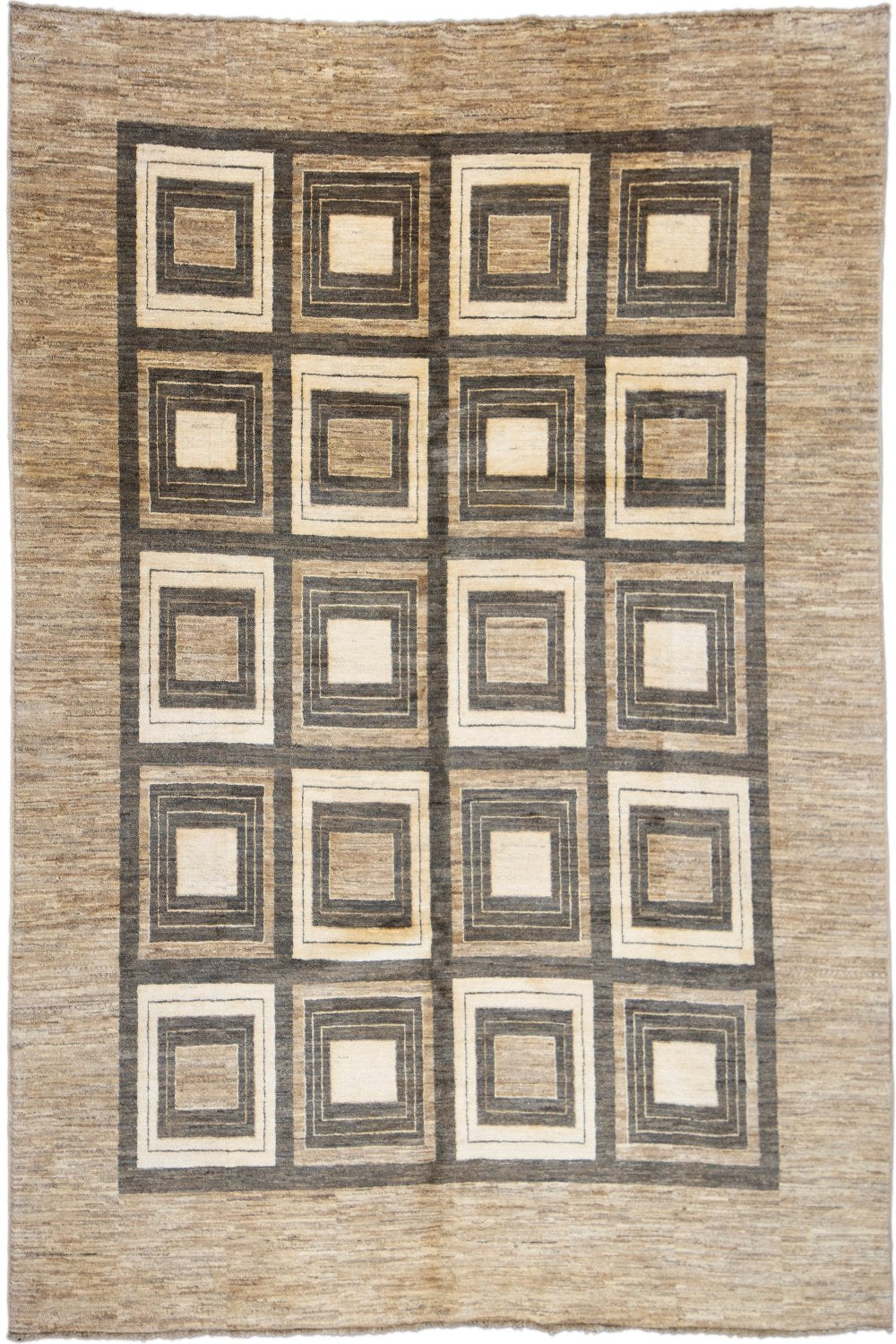 Handmade Modern Afghani Wool Rug in Biege Color 