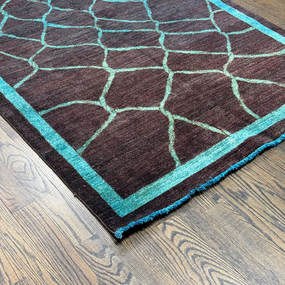 Handmade Modern Afghani Wool Rug in Overdyed Blue 