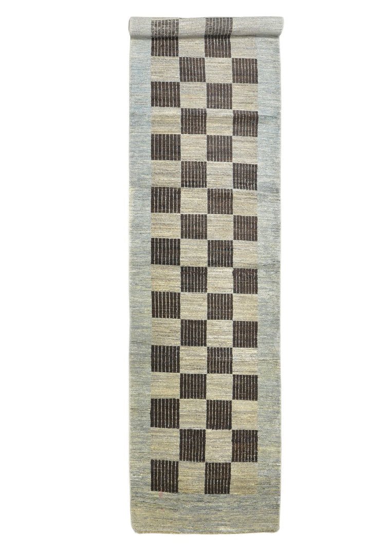 Handmade Modern Afghani Wool Runner in beige 