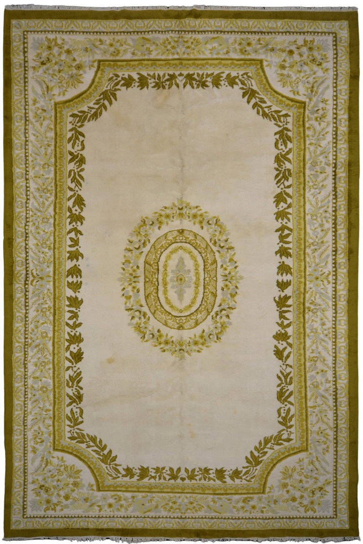 French Aubusson Wool Rug in Beige