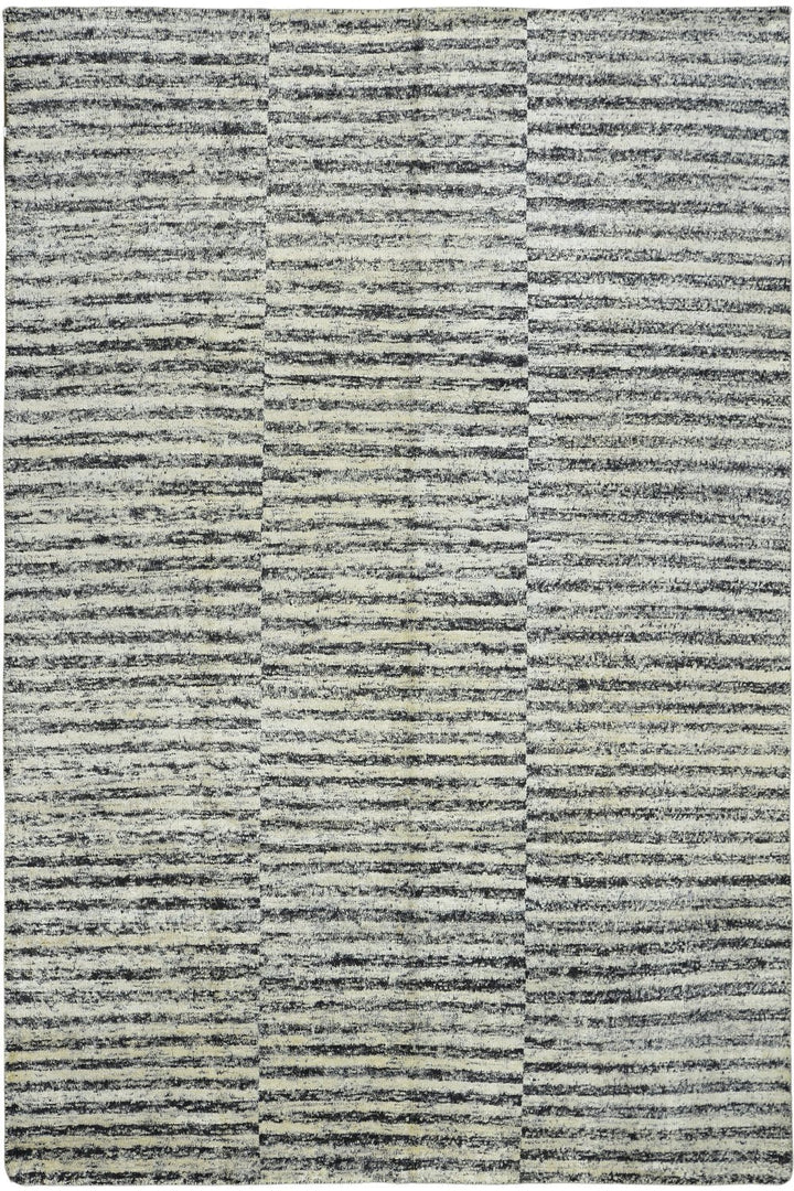 White & Black Striped Handmade Modern Indian Viscose Rug