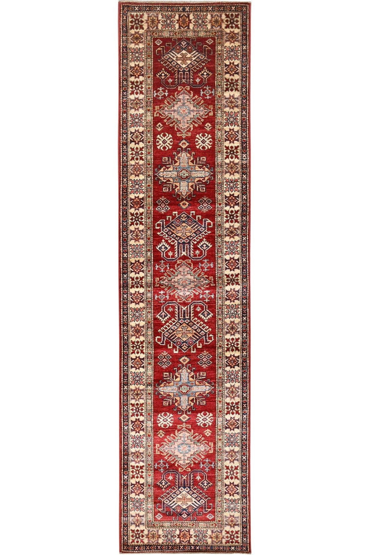 Hand Knotted Kazak Runner in Red 