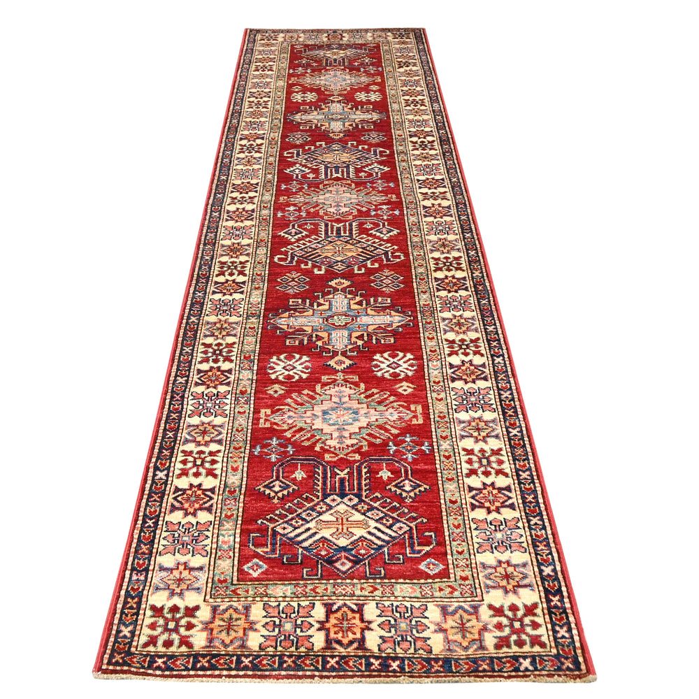 Hand Knotted Kazak Runner in Red 