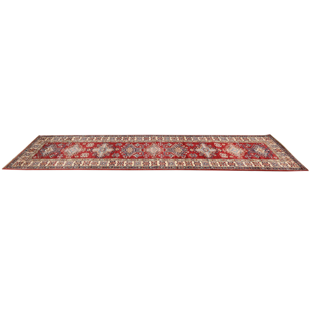 Hand Knotted Kazak Runner in Red 