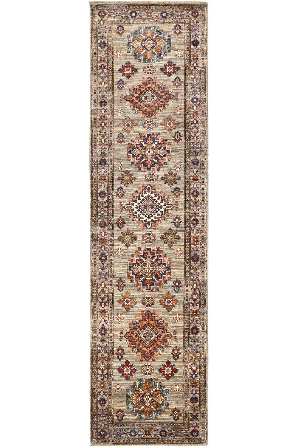 Hand Knotted Kazak Runner at Beige 