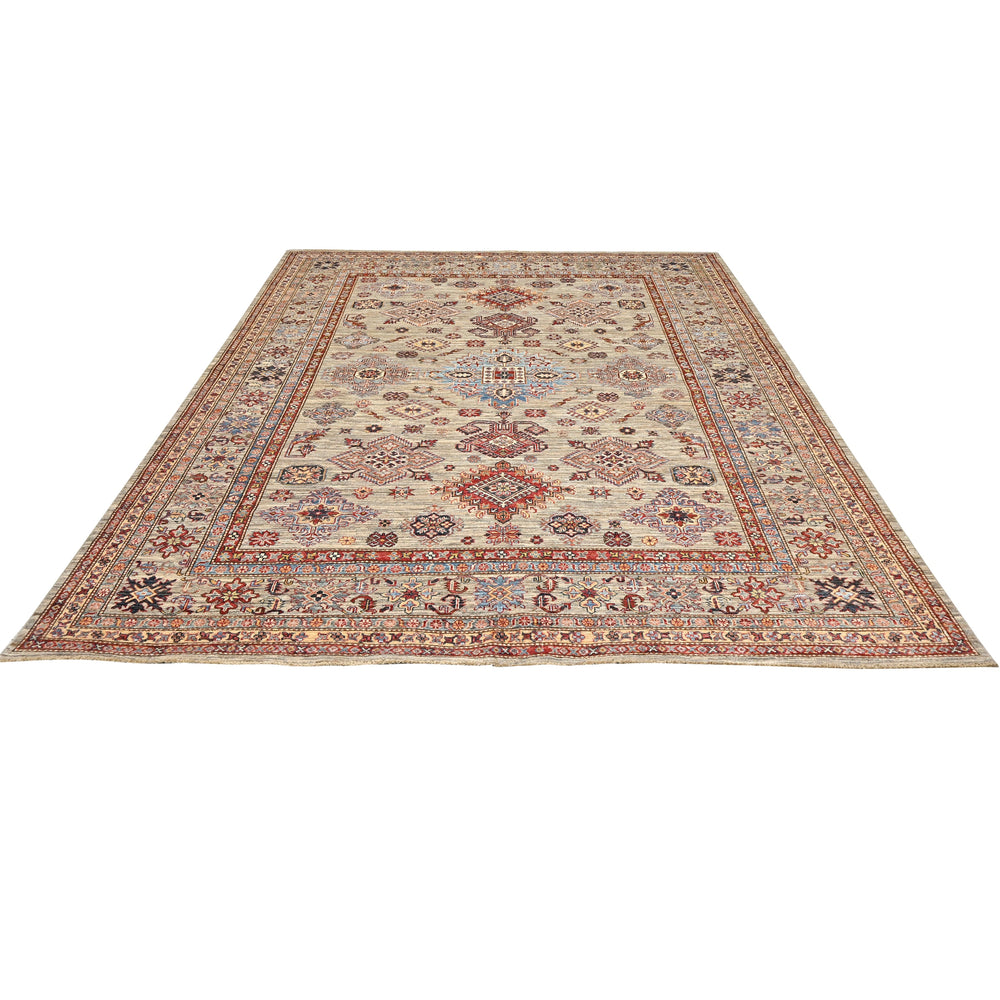 Hand Knotted Kazak Area Rug in Beige 