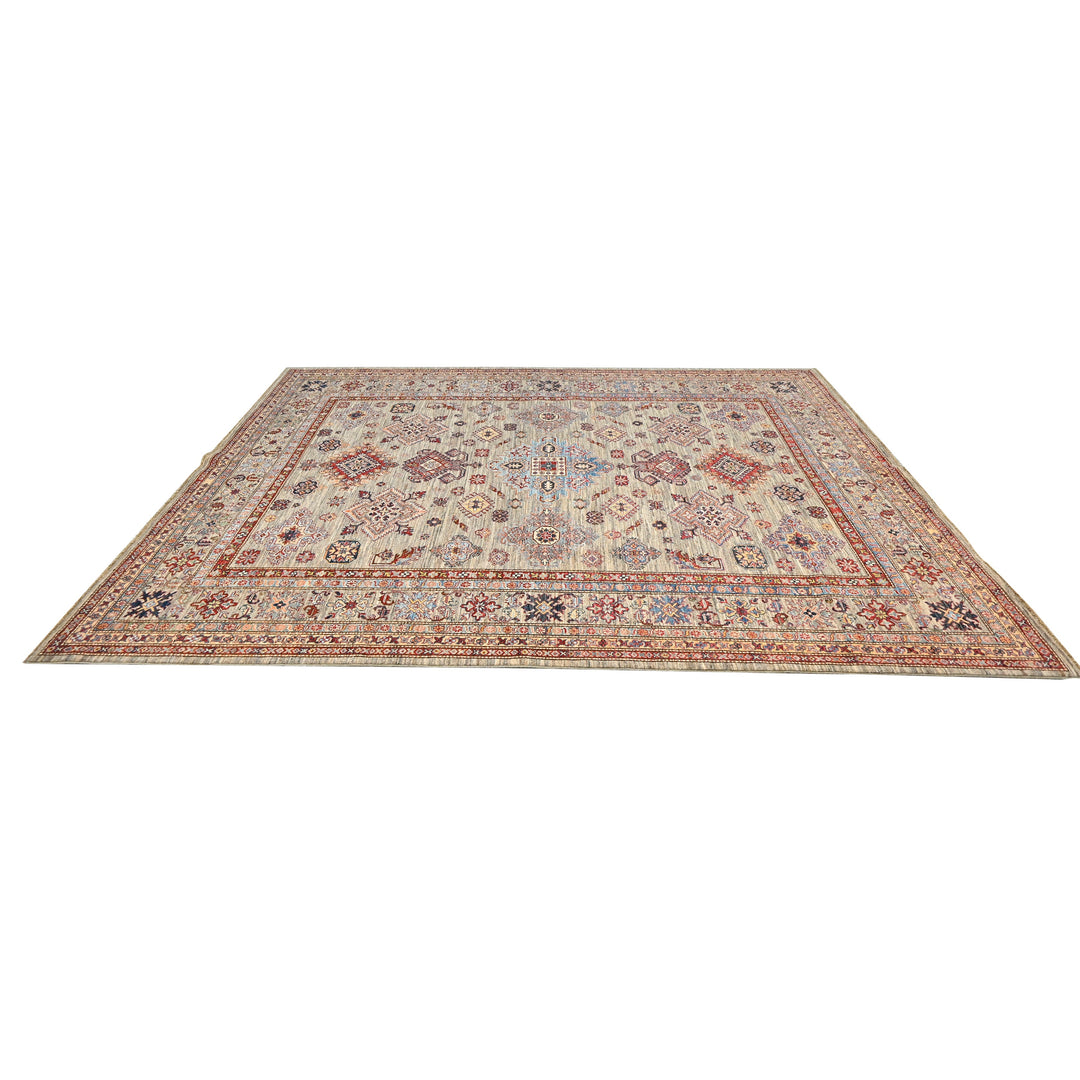 Hand Knotted Kazak Area Rug in Beige 