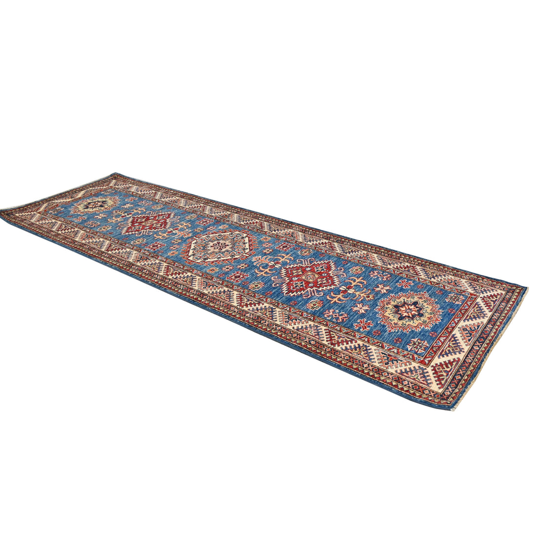 Hand Knotted Kazak Runner in Blue Color