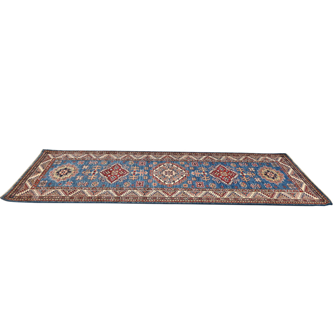 Hand Knotted Kazak Runner in Blue Color