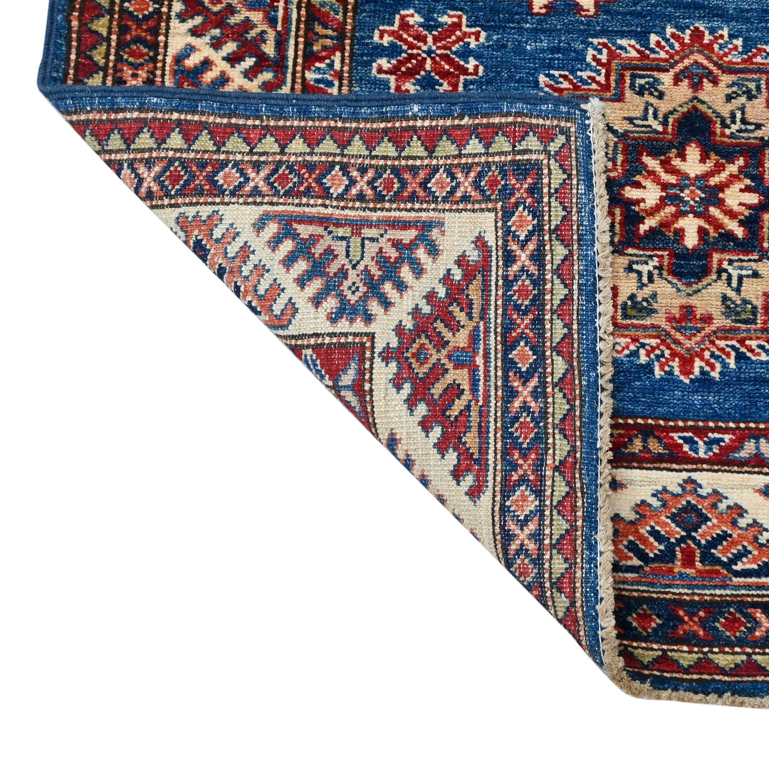 Hand Knotted Kazak Runner in Blue Color