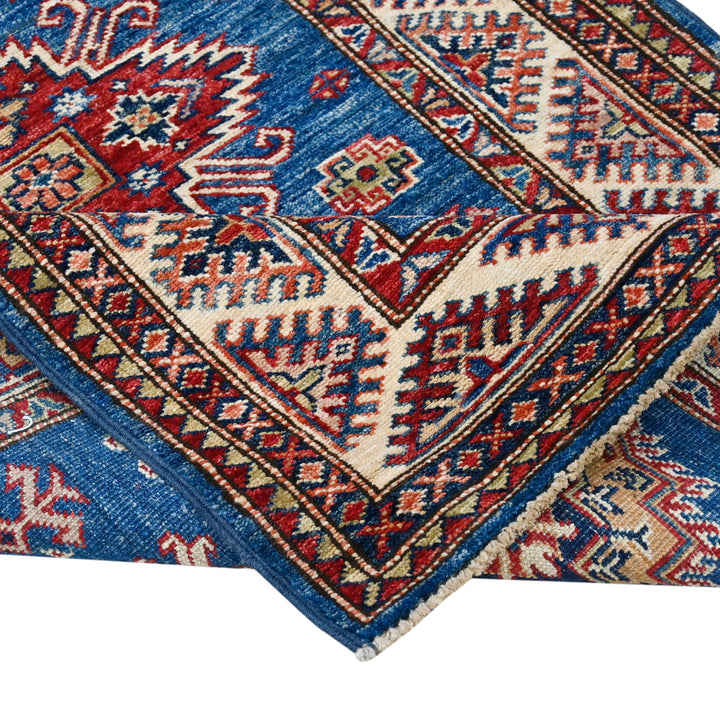 Hand Knotted Kazak Runner in Blue Color