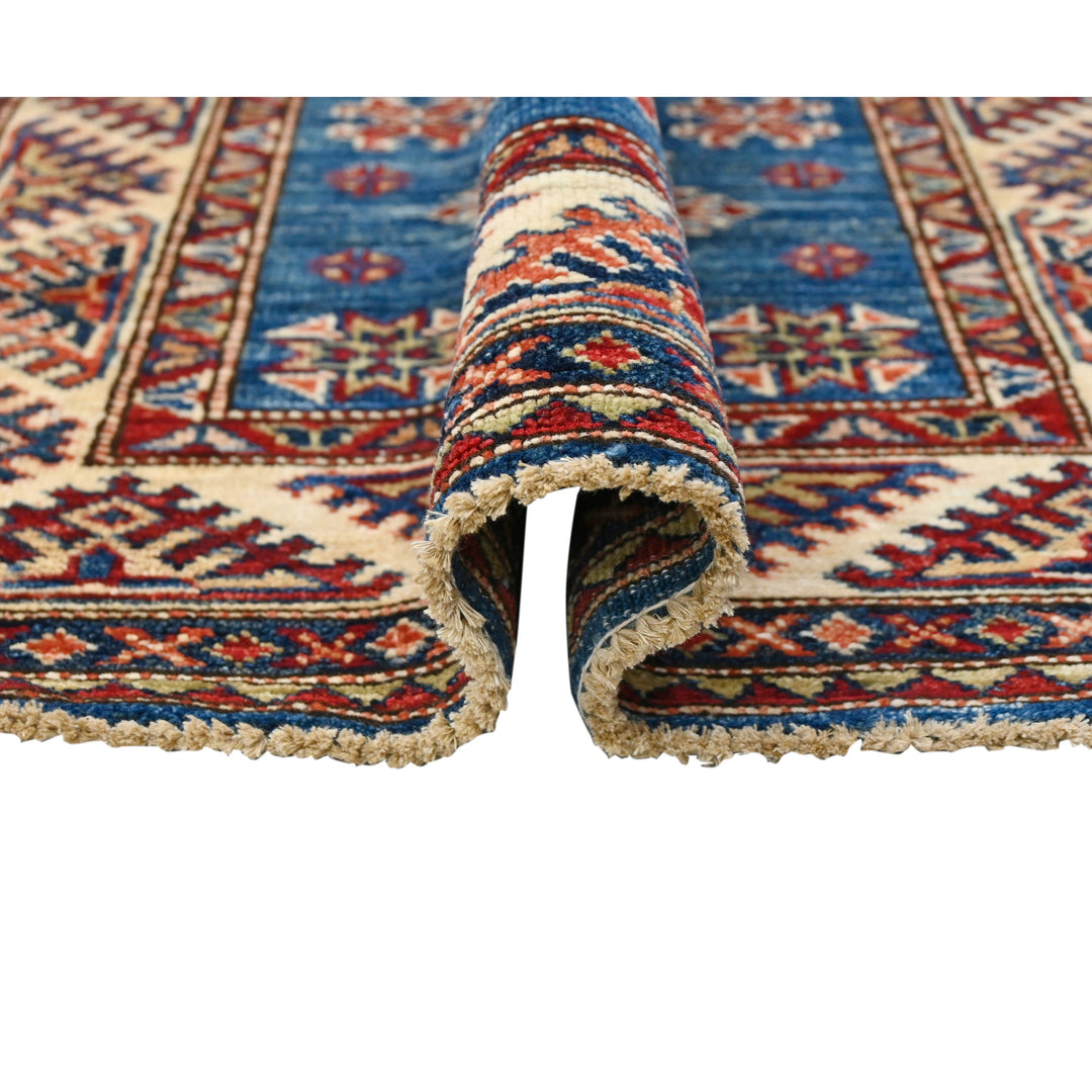 Hand Knotted Kazak Runner in Blue Color