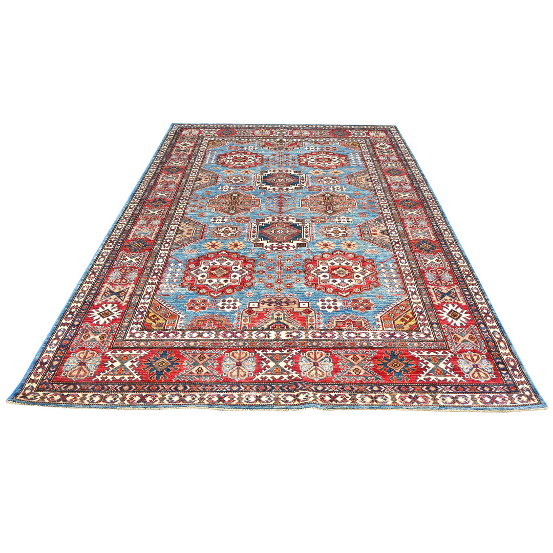 Hand Knotted Kazak Area Rug in Red & Blue