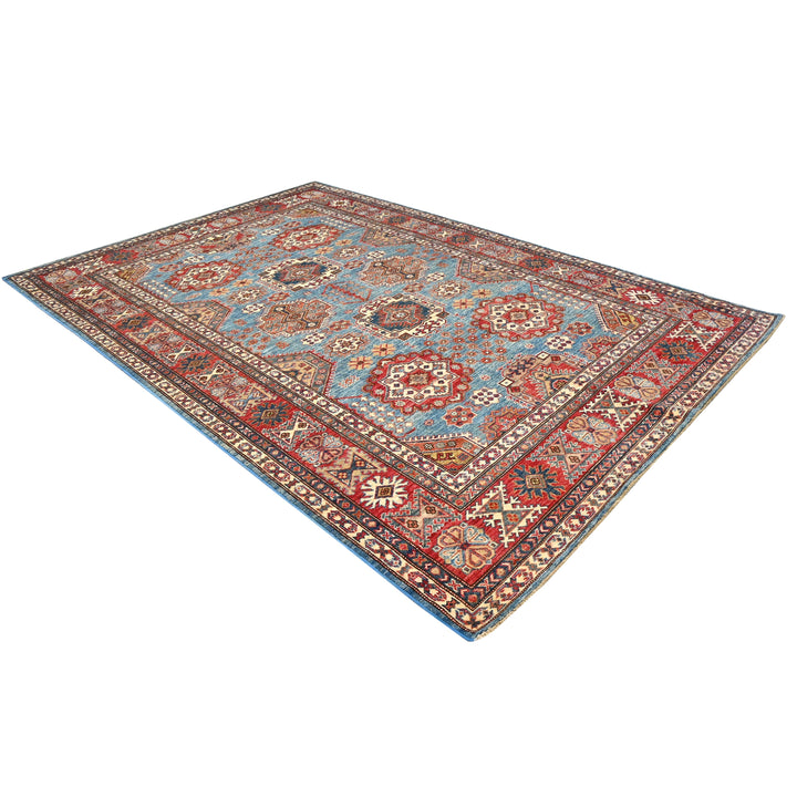 Hand Knotted Kazak Area Rug in Red & Blue