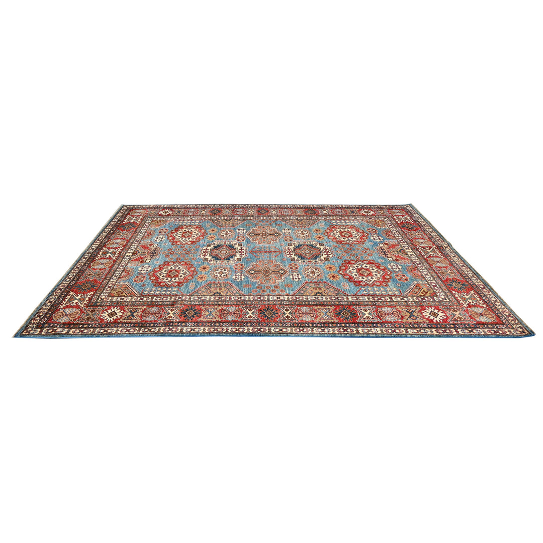 Hand Knotted Kazak Area Rug in Red & Blue