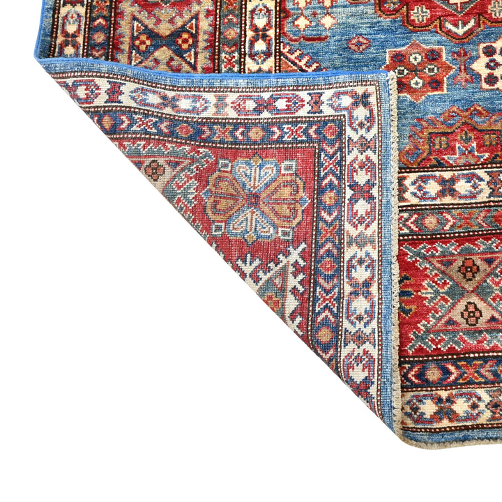 Hand Knotted Kazak Area Rug in Red & Blue