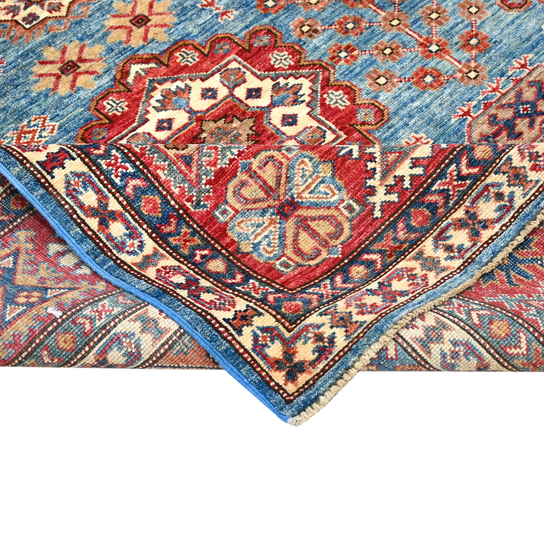 Hand Knotted Kazak Area Rug in Red & Blue