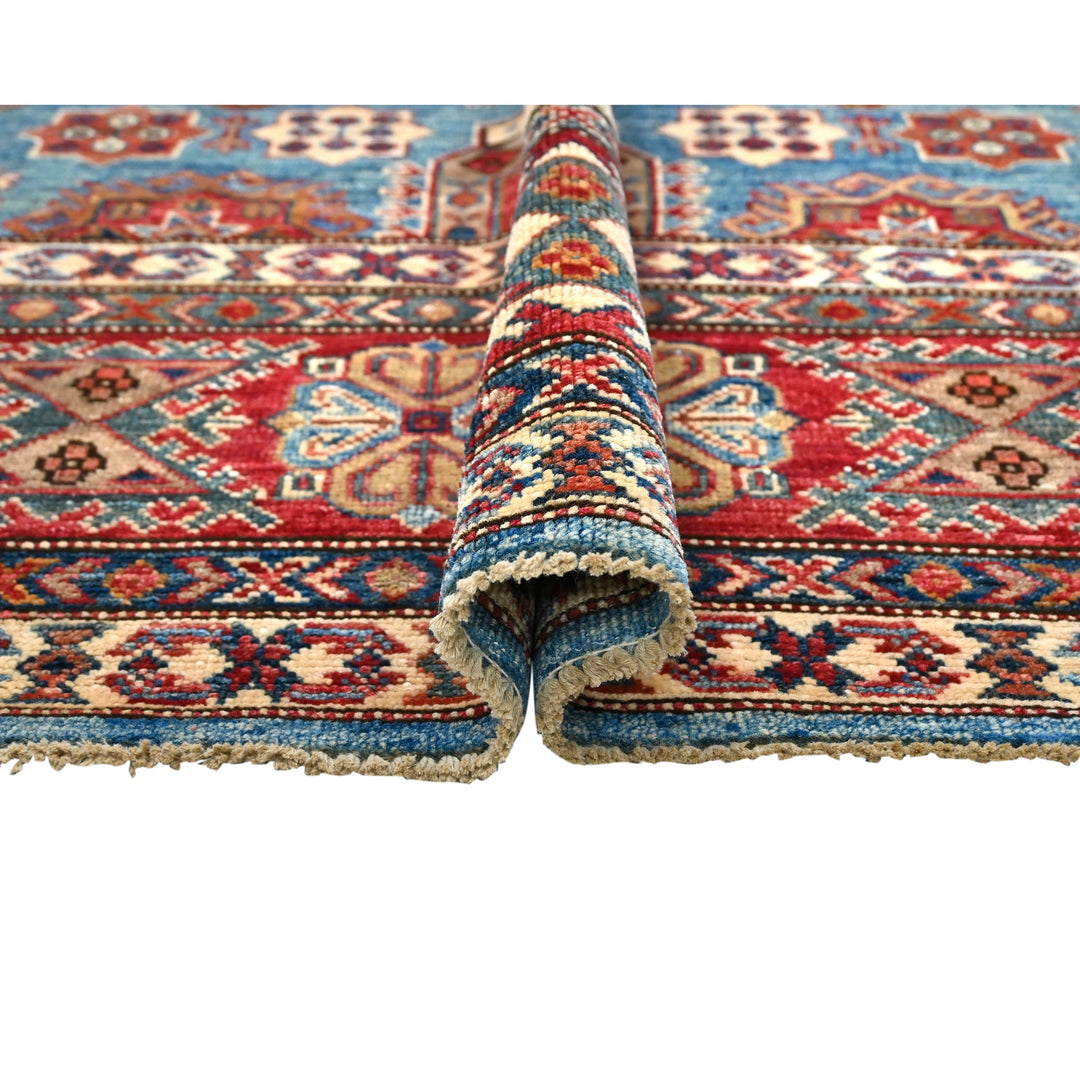 Hand Knotted Kazak Area Rug in Red & Blue