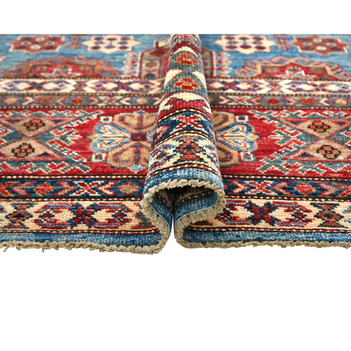 Hand Knotted Kazak Area Rug in Red & Blue