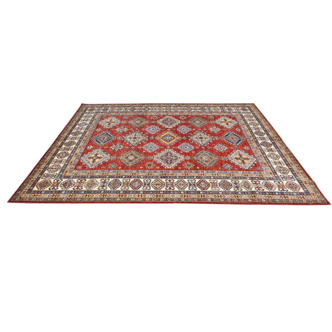 Hand Knotted Kazak Area Rug in red 