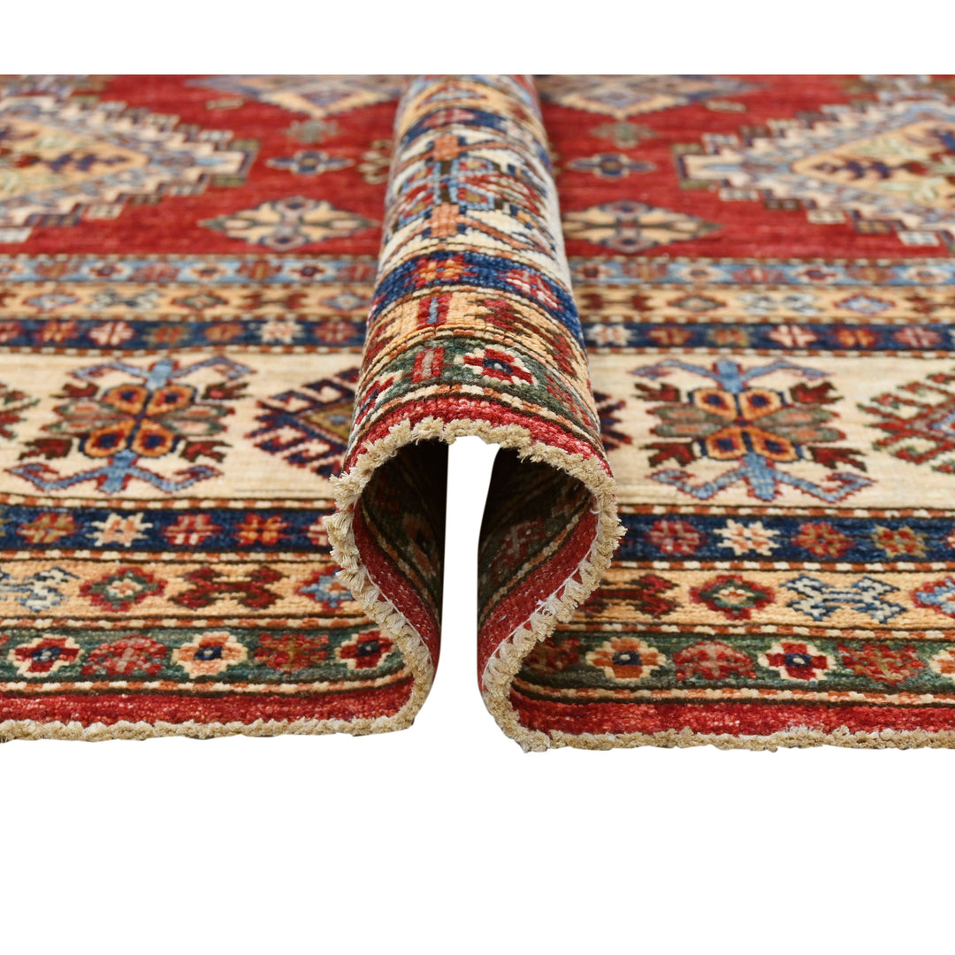 Hand Knotted Kazak Area Rug in red 