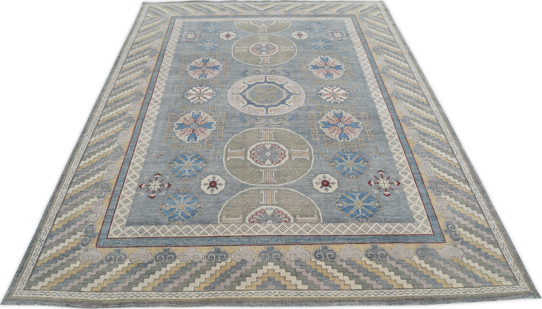 Hand Knotted Decorative Khotan Area Rug in Gray