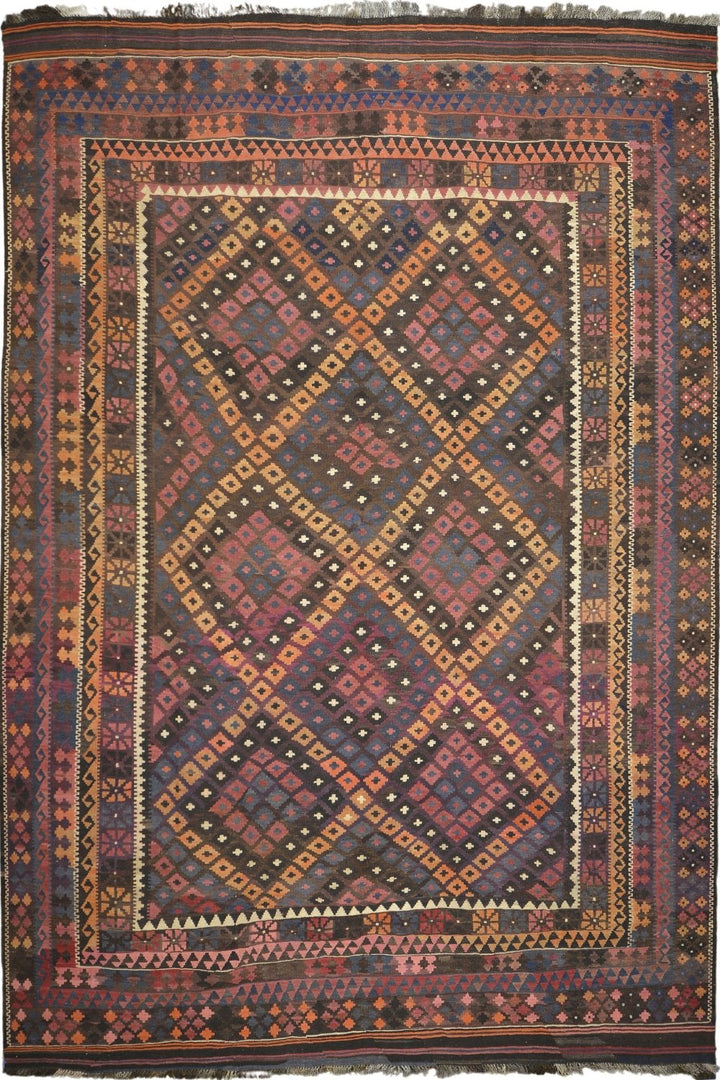 Afghani Vintage Kilim Rug in Brown with Patterns 