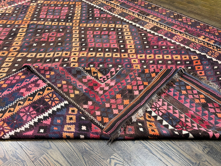 Afghani Vintage Kilim Rug in Brown with Patters 