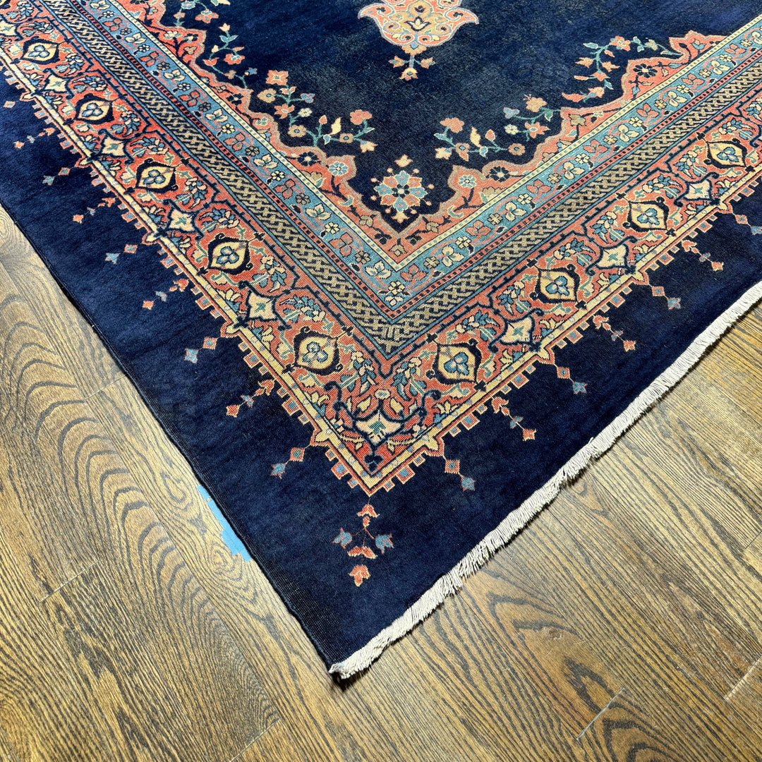 Indian Traditional Antique Wool Rug in Blue