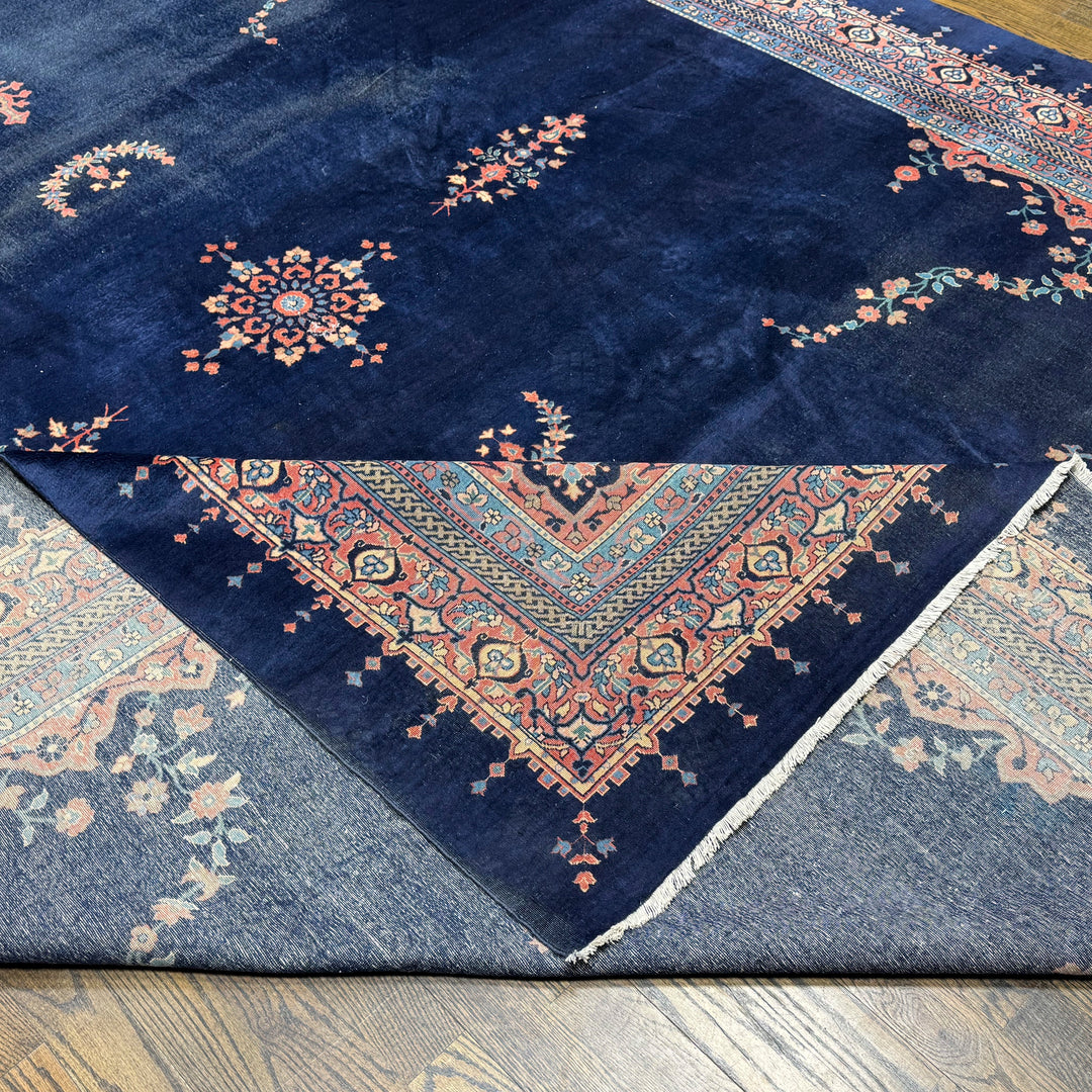 Indian Traditional Antique Wool Rug in Blue