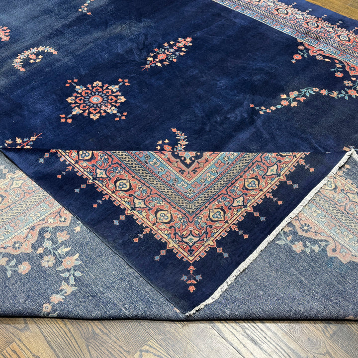 Indian Traditional Antique Wool Rug in Blue