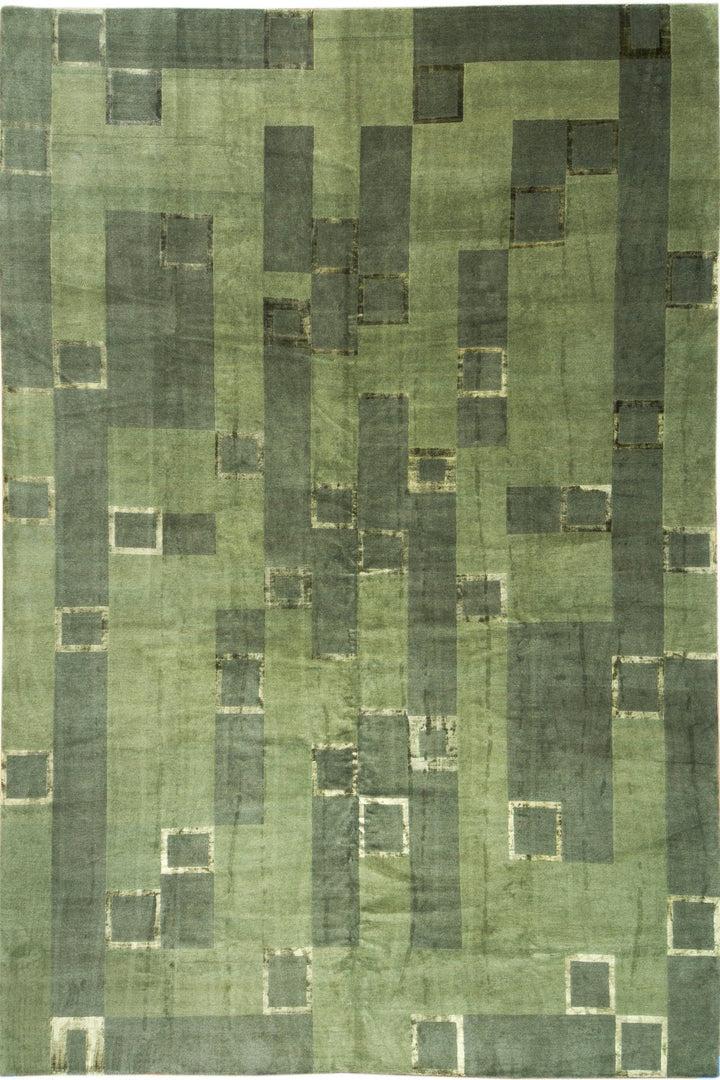 Modern Silk and Wool Rug in Green 