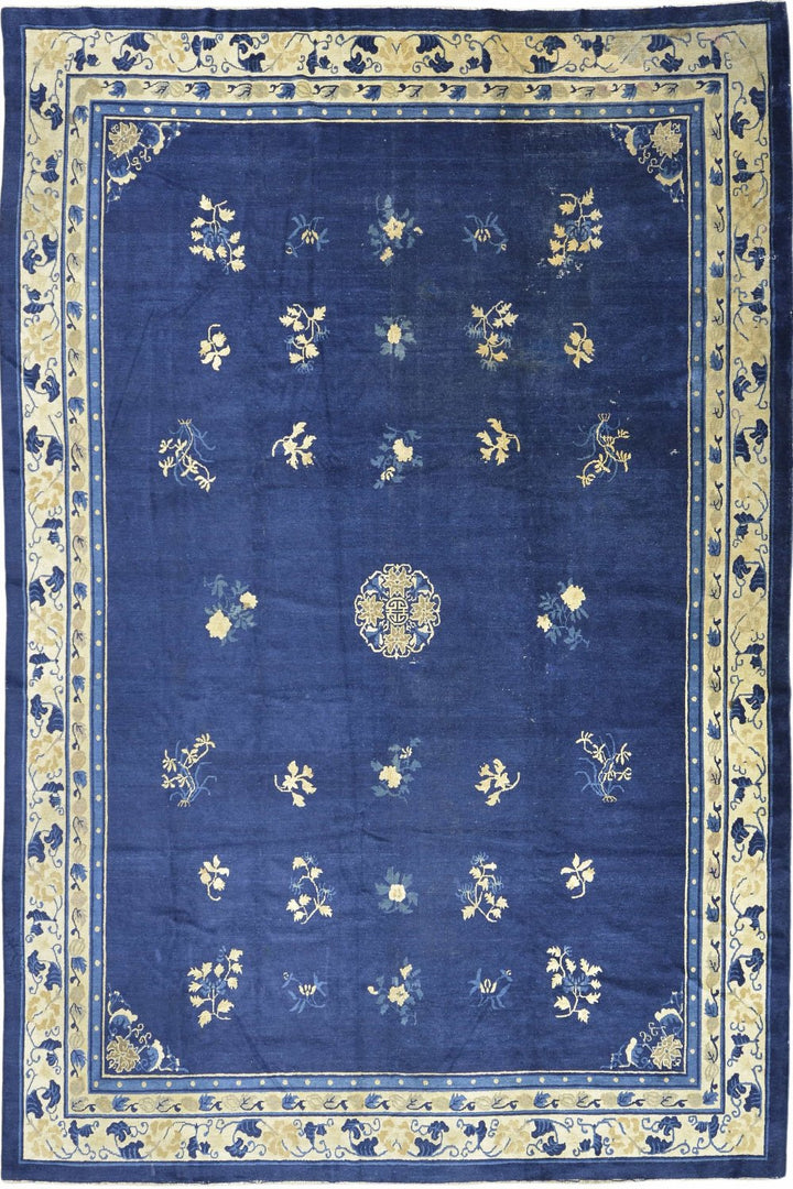 Blue Antique Oriental Chinese Deco Rug in blue