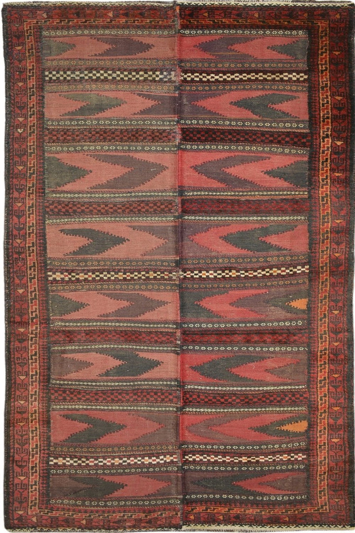 5 by 8 Afghani Antique Kilim Rug in red