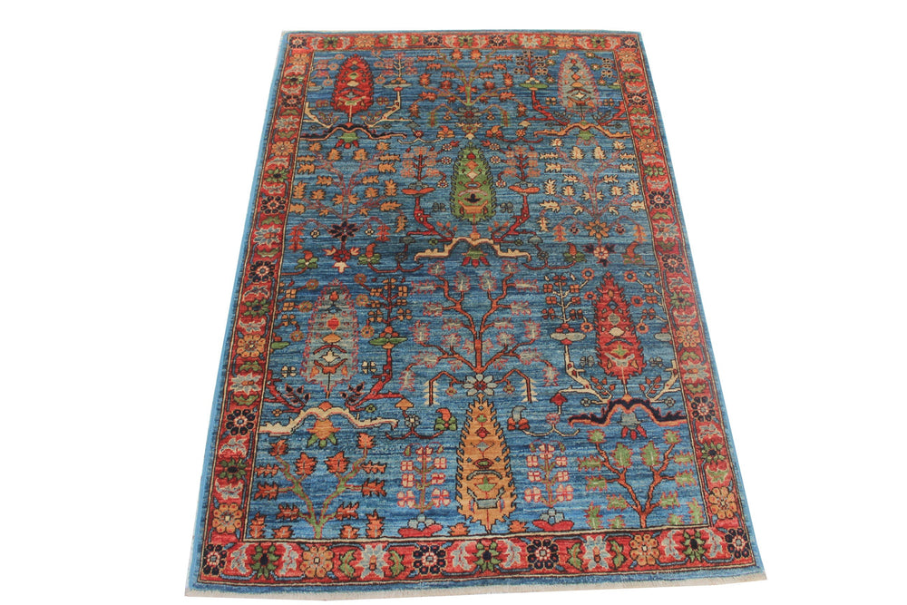 Hand Knotted Afghani Aryana Area Rug in blue